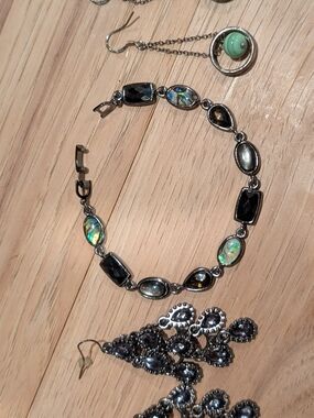 Gunmetal Black and Opal Toned Bracelet And Matched Earrings